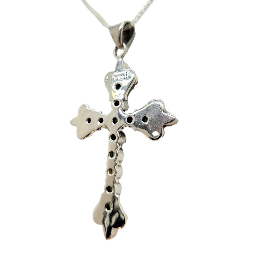 Fleur de Lis Gemstone Cross Pendant with Chain Nicky Butler .925 Sterling Silver - Picture 8 of 12